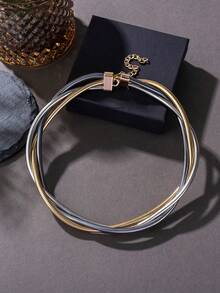 1pc Fashion Punk Exaggerated Metal Multilayer Twisted Rope Choker Necklace (Minor Defects Such As Scratches Are Normal And Unavoidable) - Multicolor - View 4