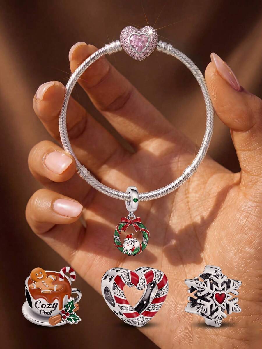 1 Holiday Limited Edition Christmas Wreath, Christmas Gift Hot Air Balloon Bead Creative Exquisite Bead String DIY Bracelet Necklace Gift - Silver - View 1