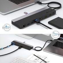 Hub USB-C 12-in-1, Stasiun Docking Tiga Layar dengan Output Video, Pengisian Daya PD 85W, Gigabit Ethernet, Slot Kartu SD/TF, Kompatibel dengan Laptop/PC - View 5