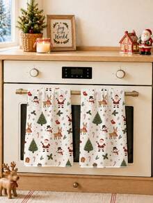 2pcs Christmas Cartoon Santa Claus Snowman Christmas Tree Reindeer Pattern Kitchen Towels, Soft Polyester Dish Cloths, Suitable For Kitchen Decor, Kitchen Cleaning, Holiday Party Decoration, Kitchen Bathroom Supplies Home Essentials, Home Decor, Housewarming Gift - Multicolor - View 6