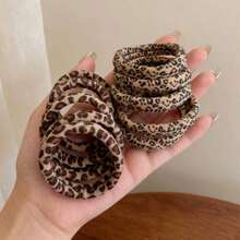 10 Pcs Leopard Print Hair Ties, Thick Seamless Elastic Ponytail Holders For Women, High Stretch Daily Accessories - Multicolor - View 2