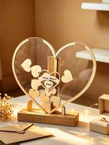 Heart-Shaped Wooden Photo Frame Decor With Transparent Acrylic Couple Commemorative Picture Frame Wedding Desktop Ornament Display Stand - Multicolor - View 3