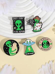 Cute Quirky Alloy Oil-Drip English Letter Alien Brooch, Unisex Backpack & Clothing Decoration - Multicolor - View 3