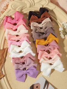 20pcs Waffle Bow Hair Clips Set, Vintage Morandi Solid Color Bow Hair Clips For School, Outings And Daily Hair Styling - Mixed color - View 2