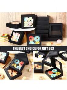 5/10/30/50pcs Black Small Gift Boxes With Transparent Window, Jewelry, Soap, Candy Boxes, Handmade Product Packaging, Flat Bulk Gift Boxes, Suitable For Gifts, Crafts, Weddings, Parties, Bridal Showers, Brides, Wedding Decor, Birthday Decor - Black - View 3