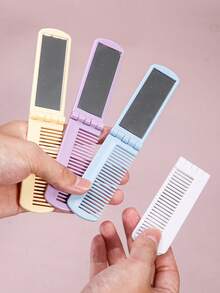 WANMEI 2‑In‑1 Folding Comb With Mirror, Portable Foldable Hair Comb Mirror, Travel Detangling Hair Comb, Lightweight Pocket Hair Comb For Halloween Back To School Daily Makeup Hairstyle Touch‑Up - Multicolor - View 2