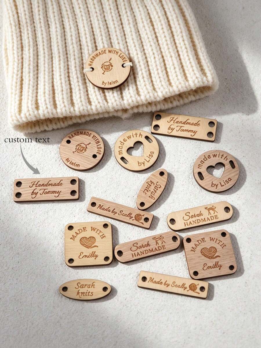 客製化手工木製衣物標籤刻字吊牌,DIY手工包袋縫製服飾配件 - 木材 - 查看 1