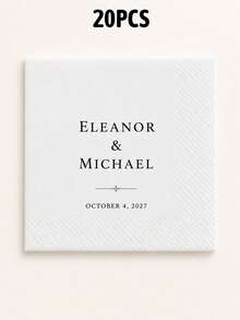 Custom Wedding Napkins,Christmas Cocktail Napkins,Elegant Monogram Table Decor,Personalized Names & Date Party Napkins, Customized Anniversary Dinner Supplies,Customizable Text Table Accent,Christmas Gift For Couples & Family,Disposable Napkins - Style E - View 10
