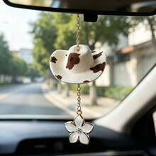 One Piece Of Car-Interior Floral Hat-Shaped Pendant, Used As A Car Hanging Decoration Accessory, Exquisite Craftsmanship And Compactness, Car Interior Accessory, Cow-Patterned Mini Denim Hat Car Pendant, Car Interior Decorative Pendant, Women's Gift - A - View 10