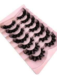 New 7 Pairs Russian Classic Cat Eye Faux Mink False Eyelashes, Natural DD Curl Fluffy Style, Cross Long Dense Faux Mink Strip Lashes, Create Natural Makeup Look - Black - View 5