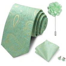 AlanKing Paisley Patterned Men's Tie, Pocket Square, Cufflinks, And Lapel Flower 4-Piece Set, Suitable For Business Work And Parties - Multicolor - View 9