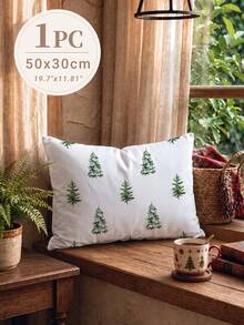 1pc Christmas Minimalist Christmas Tree Pattern Waffle Fabric Cushion Cover, Single-Sided Printed Soft Waffle Polyester Material, Waffle Pillowcase Suitable For Room Decoration, Modern Minimalist Sofa Living Room Decor, Gift Giving, Party Decoration - Multicolor - View 12