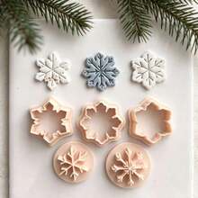 1/5pcs Snowflake 3-Person Clay Cutter, Christmas Winter Theme Polymer Clay Cutter, For DIY Winter Earrings, Holiday Jewelry And Handmade Christmas Accessories - Apricot - View 1