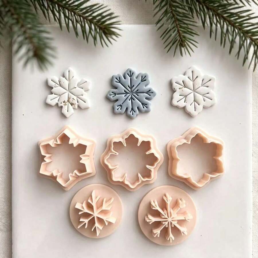 1/5pcs Snowflake 3-Person Clay Cutter, Christmas Winter Theme Polymer Clay Cutter, For DIY Winter Earrings, Holiday Jewelry And Handmade Christmas Accessories - Apricot - View 1