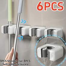 6pcs Drill-Free Adhesive Wall-Mounted Mop And Broom Holder (3pcs Storage Clips And 3pcs Adhesive Buckles), White Durable Plastic Storage Clips And Hooks - One Size Fits All - View 1