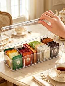 1 buah Rak Penyimpanan Kantong Teh Akrilik Bening 8 Slot, Organizer Kapsul Kopi & Permen Multifungsi, Stand Display Kosmetik & Lain-lain yang Dapat Dilepas, Rak Bumbu Dapur yang Dapat Dipasang di Dinding atau Diletakkan di Meja, Organizer Kabinet - Clear - View 5