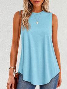 3pcs Women's Round Neck Loose Solid Color Sleeveless Tank Tops, Polyester Blend, Machine Washable, Soft All-Season Casual Camisoles Summer - Pink, Blue, Yellow - View 3