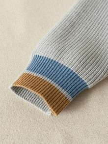 Boys' Preppy Colorblock Striped Crew Neck Knit Pullover Sweater, Suitable For School Daily Wear In Spring, Autumn And Winter - Grey - View 8
