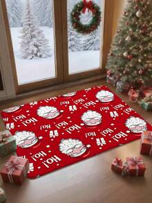 1pc 3D Embossed Non-Slip Cute Santa Claus HO! Doormat, Christmas Decoration Essential, Suitable For Entryway, Study, Bedside, Floor Mat, Outdoor, Easy To Clean, Non-Slip, Quick Dry, All Season Use, Washable - A - View 2