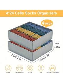 1/2/4pcs 24-Grid Foldable Wardrobe Storage Box, Suitable For Wardrobes And Cabinets, Can Be Used To Store Clothes, Socks, Underwear, Ties, Etc. Grey - Grey - View 2