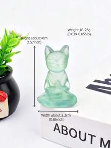 Natural Green Fluorite Meditating Cat Carving, Crystal Meditation Cat Hand-Held Piece, Cute Desktop Mineral Craft Ornament - Fluorite Cat - View 12