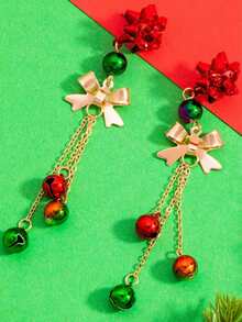 1 Pasang Anting Natal Merah & Hijau dengan Lonceng dan Rumbai, Anting Emas, Modis dan Serbaguna - MultiWarna - View 4