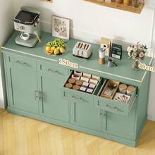 150cm Large Sideboard, Kitchen Cabinet With 4 Drawers & 4 Doors - Green - View 2