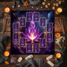 1PC Purple Galaxy Zodiac 12 Constellation Tarot Cloth, Square Astrology Altar Table Mat, Bohemian Wall Hanging Tapestry, Multipurpose Spiritual Divination Room Decor & Wall Hanging Tapestry, Witchy Spiritual Oracle Card Reading Mat Home Decor - Multicolor - View 1