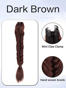 Brown-Black 16-Inch Hand-Braided Ponytail Extension, With Claw Clip, Suitable For Women - Multicolor - View 11