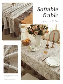 1pc Colorblock Ruffle Edge Tablecloth, Floral Print, Autumn/Winter Atmosphere, Farmhouse Style, Suitable For Dining Table Decor, Picnic Tablecloth, Holiday Celebration, Party Gathering, Birthday Banquet, Daily Dining Table, Kitchen And Dining Room Decoration, All Seasons, Home Decor - Silver - View 9