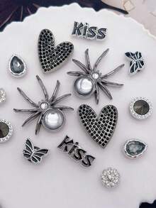 2/14pcs Punk Style Sandal Shoe Charms DIY Detachable Decorations, Spider, Heart, Butterfly, Water Drop Rhinestone Butterfly DIY Decor, Multi-Functional Shoe Clips, Suitable For Women's Sandals, Slippers, Beach Bags, Perfect Gift For Holidays And Birthday Parties - Multicolor - View 3