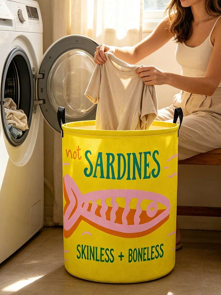 Multi-Functional Large Laundry Basket/Dirty Clothes Basket, Laundry Hampers Bags, Retro Sardine Shape-Foldable Circular Clothes Basket, Foldable Clothes Rack And Wooden Clothes Clips, Bedroom/Bathroom Storage Box, Closet Organizer - Space-Saving Laundry Organizer, Laundry Storage And Organization, Suitable For Home And Travel, Fits Various Living Spaces, Casual Style Clothes Storage Box, Space-Saving Design - Multicolor - View 1