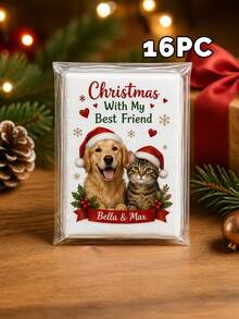 8/16/25pc Personalized Custom Pet Photo Text Christmas Pocket Tissue Sticker,Custom Dog Cat Picture Custom Slogan Name Print,Pet Santa Hat Scarf Xmas Pattern Design Sticker,Holiday Gift,Pet Owners Animal Lovers,Holiday Party,Home Dining Outdoor Daily - Multicolor - View 26