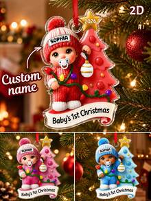 Ornamen Pohon Natal Nama Kustom, Dekorasi Gantung Liburan Personalisasi, Liontin Pohon Natal Meriah untuk Rumah dan Pesta, Hadiah Kenang-kenangan Kustom, Dekorasi Nama Keluarga yang Dapat Disesuaikan, Hadiah Natal Musim Dingin, 2D Datar, Hadiah untuk Keluarga dan Teman - Gaya D - View 1