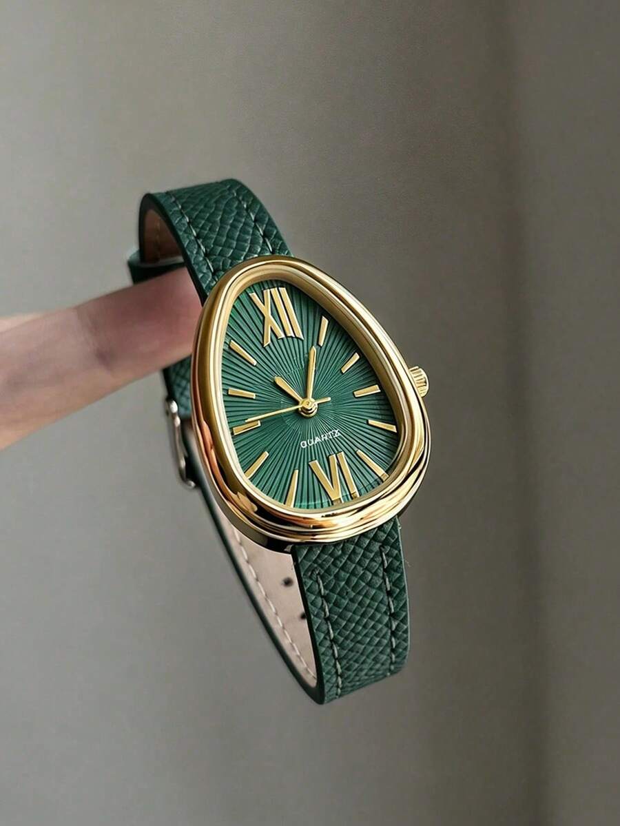1pc Women's Quartz Watch, PU Leather Strap, Snake Dial, Vintage British Style, Suitable For Daily Wear And Holiday Gifts - Green - View 1