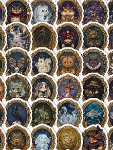 50Pcs Gothic Framed Animal Decorative Stickers, Vintage Witchy Magical Creature Waterproof Stickers For Laptop, Water Bottle, Journal, Scrapbook - Multicolor - View 2
