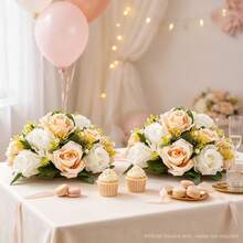 2Pcs Faux Rose Balls - Boho Table Centerpieces, Pink-White/White/Champagne Fake Flower Decor For Wedding/Birthday/ Dining Table,Home Decor & Party, Reusable Low-Maintenance Floral Balls - Multicolor - View 7
