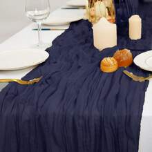 16 Pack Navy Blue Cheesecloth Table Runners, Gauze Table Runner, Rustic Boho Sheer Cheese Cloth Fabric Runner, Long Wrinkled Table Decor Bulk For Wedding, Party, Bridal Shower, Baby Shower, Birthday, Reception, Thanksgiving, Christmas, Garden Party - Navy Blue - View 2