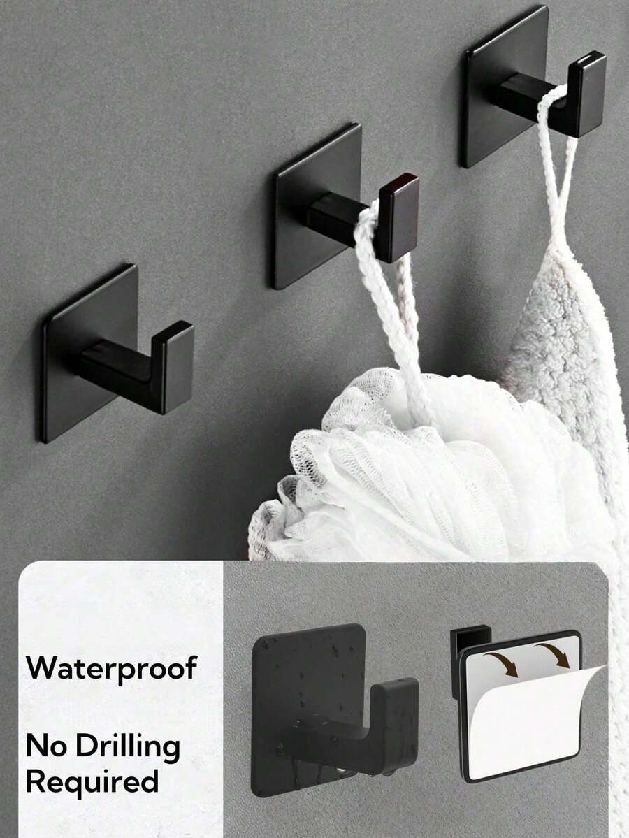1pc Self-Adhesive Bathroom Towel Hook, Wall-Mounted Bathrobe Rack, No-Drilling Strong Sticky Space-Saving Storage, Easy Install, Modern Minimalist Decor For Home, Bathroom, RV, Dorm, Summer Coastal Style, Perfect Housewarming Gift - Multicolor - View 1