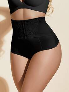 1pc Women's Lace Shaping Thong, High Waist Tummy Control Shapewear, Butt Lifting Slimming - Black - View 6