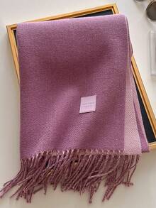1pc Solid Color Faux Leather Label Tasseled Thick Scarf 65*190cm, Polyester Wool Blend, Fall Winter Shawl For Travel Party Outing, Wear As Scarf Shawl - Multicolor - View 44