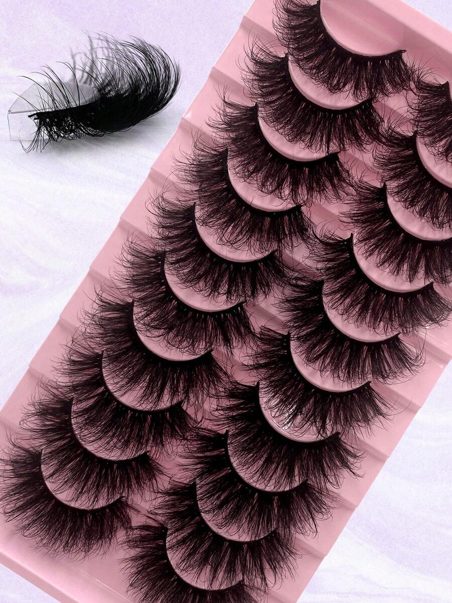 ENCHUW 10 Pairs False Eyelashes 25mm Lashes Wispy Long Lashes Dramatic Volume Fluffy Eye Lashes Pack Soft Reusable Fake Eyelashes - Black - View 1