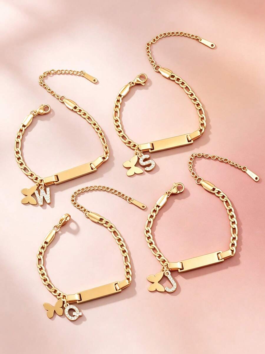 1 Gelang Anak-Anak Liontin Inisial Kupu-kupu Bergaya dan Kasual, Cocok untuk Dekorasi Sehari-hari, Hadiah Ulang Tahun dan Liburan untuk Anak-Anak - Yellow Gold - View 1