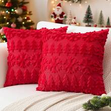 1pc Textured Christmas Tree & Snowflake Pattern Throw Pillow Cover, Plush Jacquard Knit Cushion Case, Christmas Holiday Sofa Home Decor Pillowcase, Without Pillow Insert, 18X18 Red - Red Tree - View 5