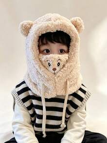 1PC One Three-In-One Plush KIDS Hat Scarf Cartoon Mask Double-Layer Knitted Hat,Winter/Fall Wind Cap,Comfortable And Warm - Multicolor - View 2