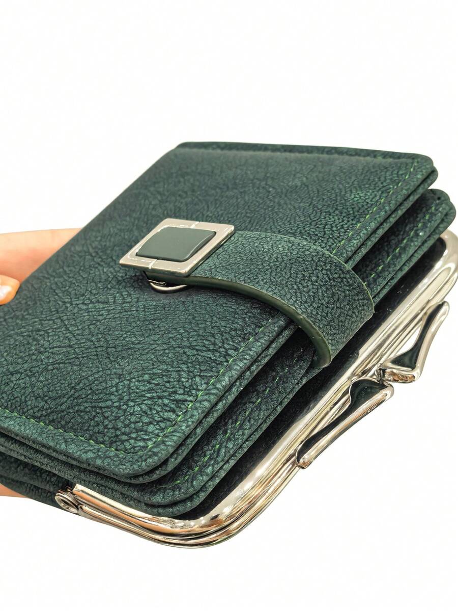 Women's Short Wallet Card Holder, INS Style Vintage Metal Clasp, Textured PU Leather, Multi-Layer Card Slots, Large Capacity Design, Exquisite Snap Closure, Elegant Fashionable, Wear-Resistant Durable, Compact And Lightweight, Easily Matches Your Daily Outfit