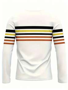 Camiseta de manga larga informal de talla grande para hombres con patrón geométrico 3D, cuello redondo, de poliéster, delgada y lavable a máquina - Multicolor - Ver 2