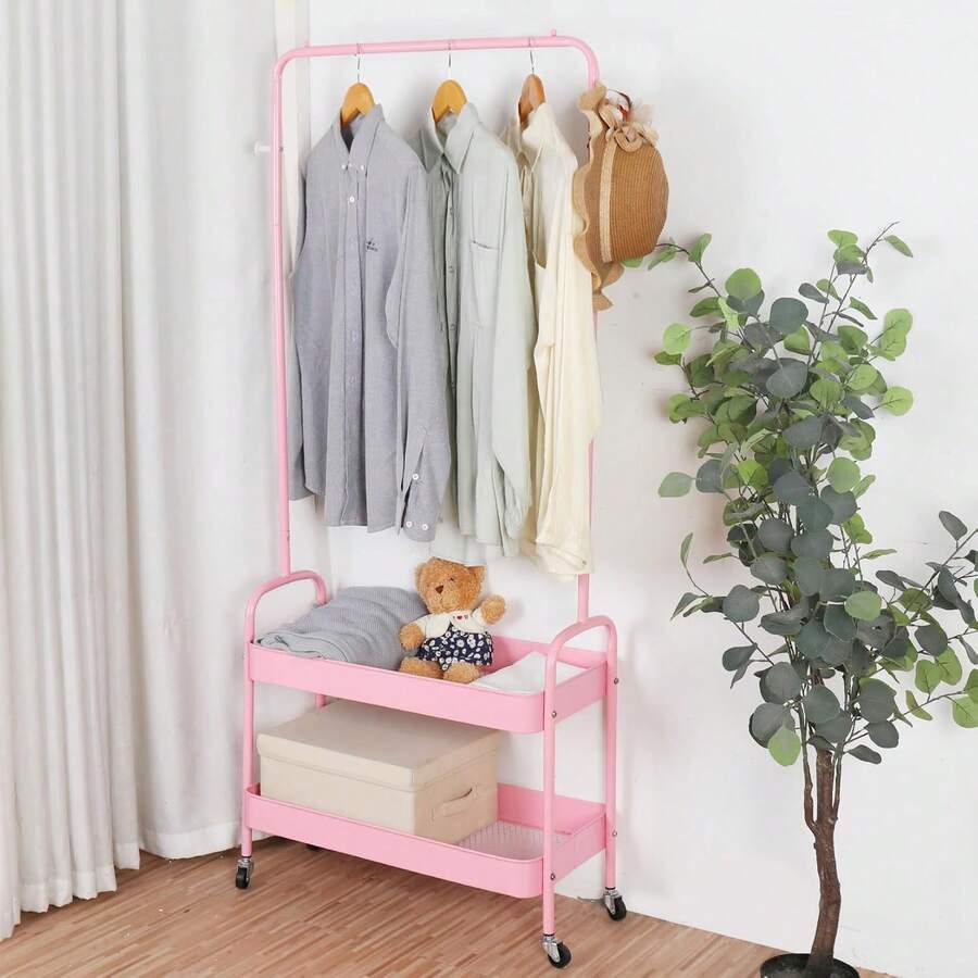 Hygrad Built to Survive Heavy Duty Metal Clothes Rail Storage Garment Shelf Hanging Display Stand Rack - Pink - View 1