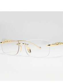 1pc Women's Metal Rimless Cut Edge Square Small Frame Leopard Print Retro Y2K Fashion Outdoor Vacation Travel Decorative Glasses - Multicolor - View 6