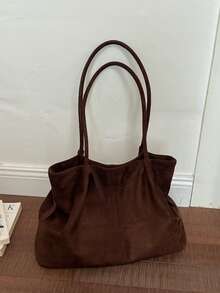 2026 Spring New Coffee Brown & Black Suede Vintage Large Capacity Business Commuter Women's Shoulder Underarm Bag - Coffee - View 2
